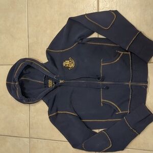Polo Jeans Navy Blue & Gold with Crest Zippered Hoodie Size Medium